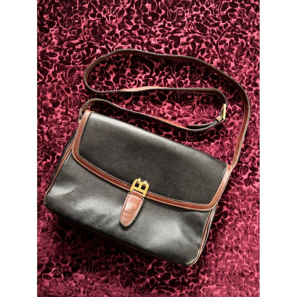 Vintage Bally Leather Shoulder Bag Black Brown Crossbody Gold Hardware Italy
